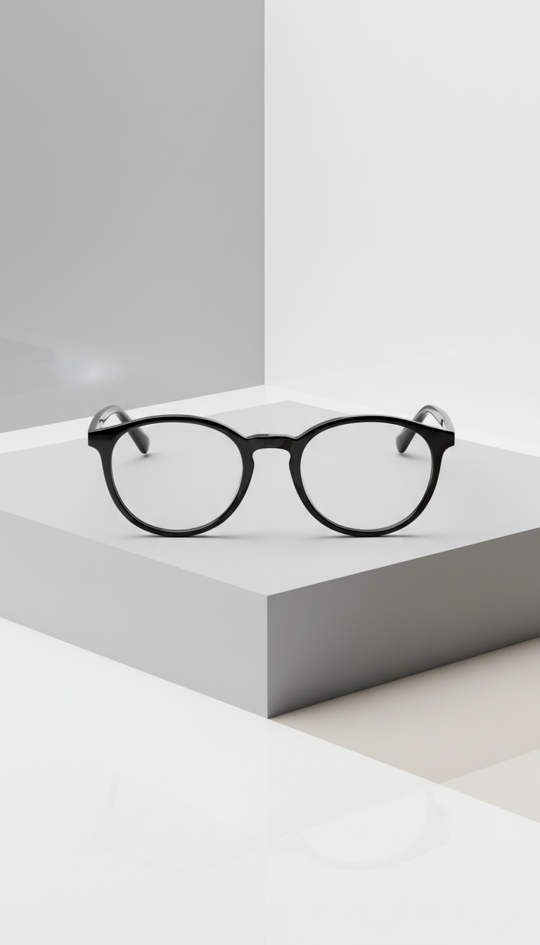 High-gloss black acetate round frame