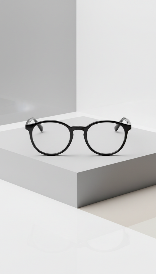 High-gloss black acetate round frame